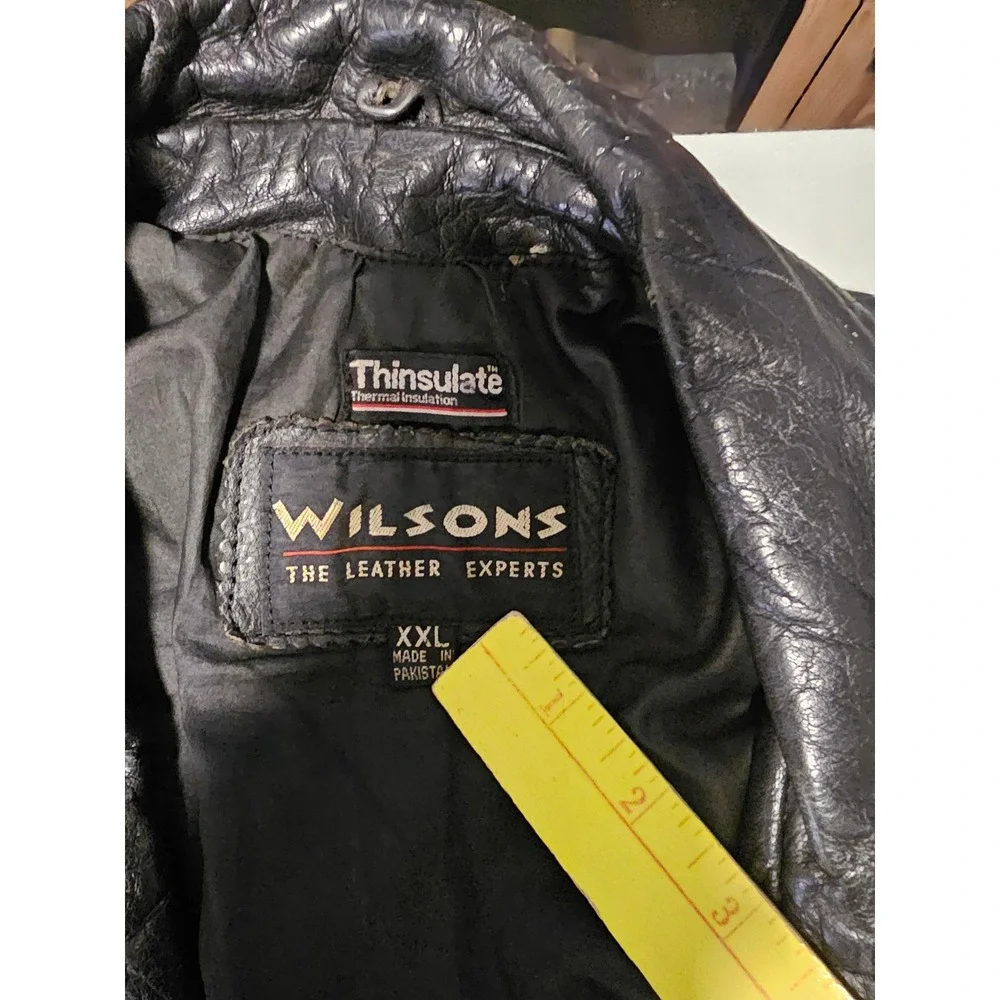 Vintage Wilsons XXL Black Leather Biker Jacket Thinsulate Lined